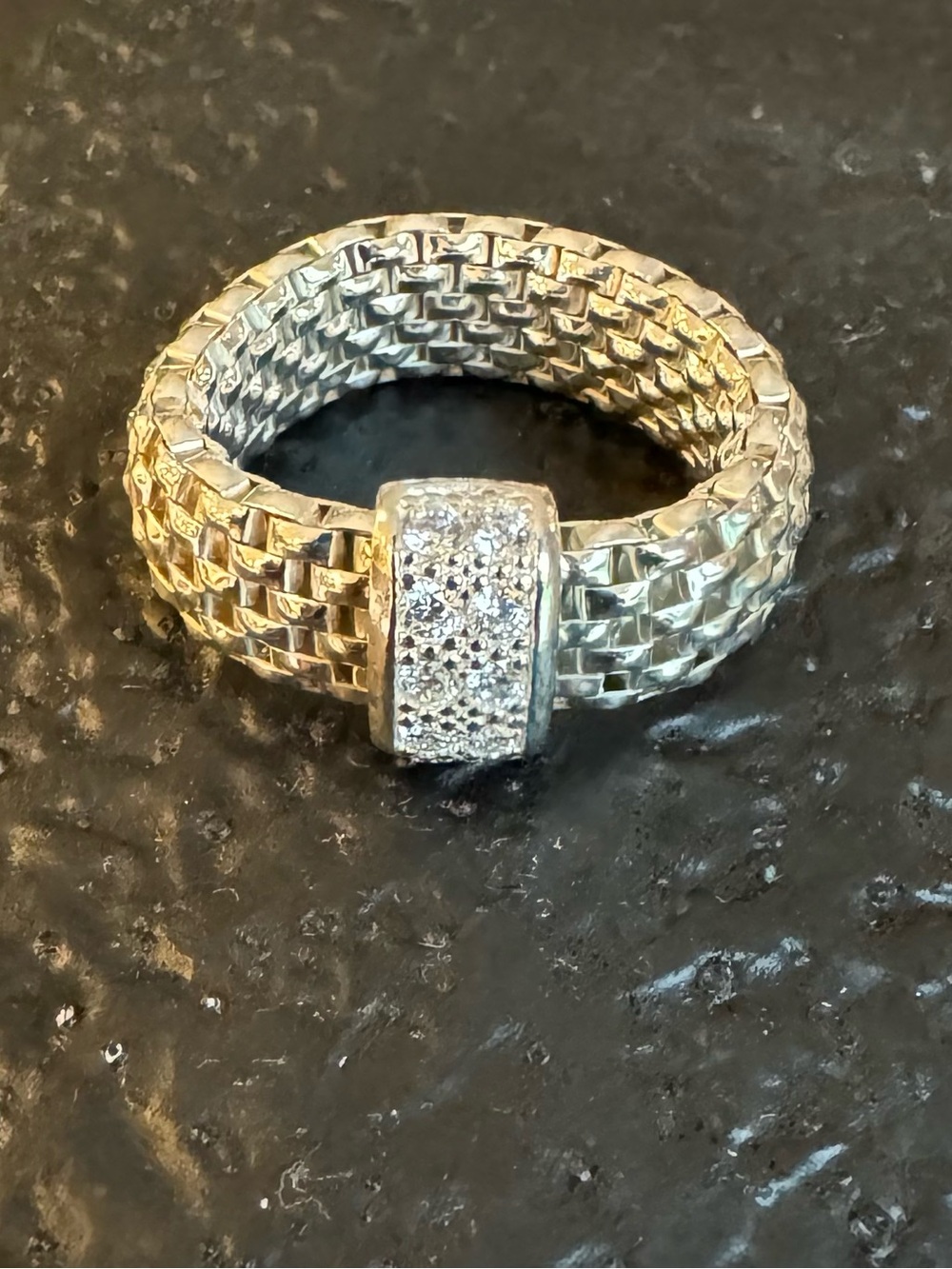 Silpada R2980 Sterling Silver Retired Diamonique CZ Stretch Ring Adjustable - M
